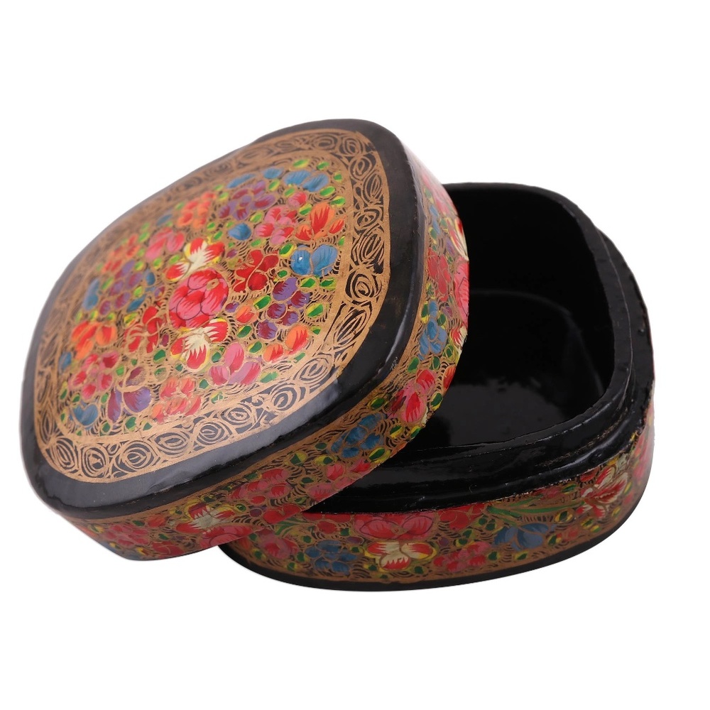 NWOT Novica wood and papier mache lacquer trinket box colorful florals